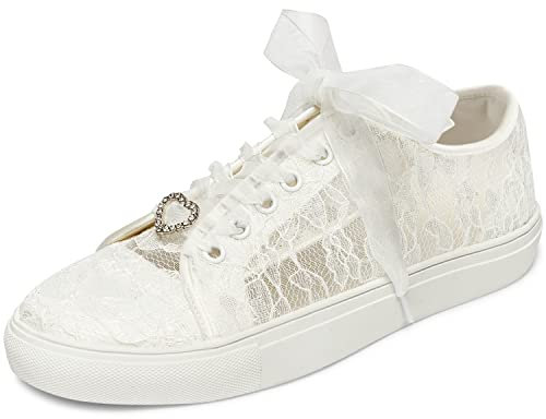 JIAJIA 8832 Hochzeitsschuhe Braut Turnschuhe Wohnungen Braut Tennisschuhe Spitze Turnschuhe Farbe Elfenbein,Größe 40 EU (6.5 UK)