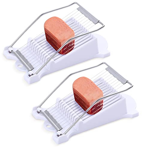 2 Pack Luncheon Meat Slicer, Egg Slicers,Strawberry Slicer,Stainless Steel Wire, Cuts 10 Slices for Eggs, Hams, Avocados, Bananas, Onions, Soft Food and Fruits (White)