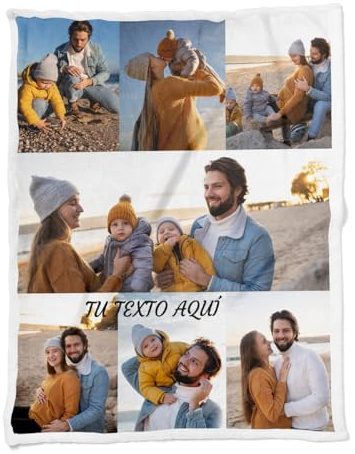 ZPUBLI+ Manta Personalizada con Foto y Texto. Manta Collage. Manta sofá y Cama. Regalo Original de Navidad, cumpleaños, Aniversarios, San Valentín, papá, mamá, Regalo para Parejas. (7 Fotos, 105x75)