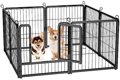 HOMIDEC Dog Pen, 8 Panel Puppy Pen with Door, High 60cm Indoor/Outdoor Dog Playpen, Portable Detachable Pet Run Enclosures for Puppies, Cats, Rabbits and Other Animals (Black)