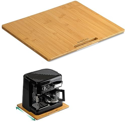 ANBOXIT Bamboo Appliance Slider, Sliding Tray for Kitchen Appliances, Countertop Rolling Tray, Coffee Maker Slider Tray with Rubber Wheels, Wide - Large (13D x 16W)