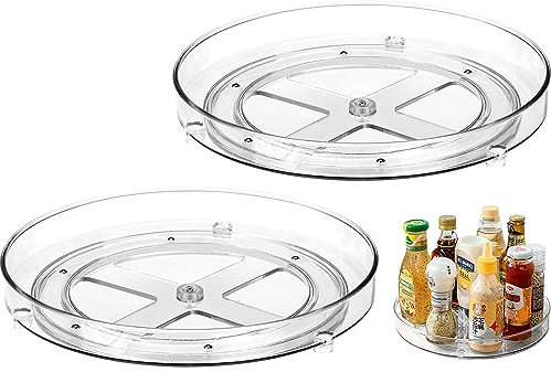 HATANSE 2 Pezzi Portaspezie Girevole 360° Organizer Girevole Lazy Susan Ripiano Girevole Cucina per Credenza Frigorifero Cucina BagnoTrasparente (2 x 23.5cm)