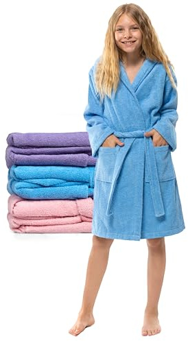 Twinzen Accappatoio Bambino Adolescenti con Cappuccio, 100% Cotone OekoTex, Accappatoio Ragazzo Ragazza 11-12 Anni Blu - Tessuto Spugna Accappatoio da Bagno Ultra Morbido e Assorbente