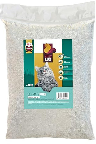 KittyLux klumpende Katzenstreu Ultimate Pure 2x14kg ohne Duft für Sensible Katzen, Klumpstreu 100% Naturbentonit, extrem staubarm, Feste Klumpenbildung, schnelle Geruchsbildung, geringer Verbrauch