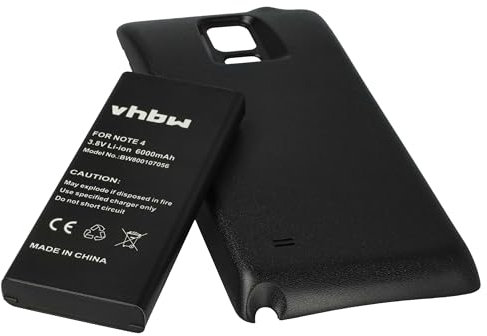 vhbw Extended Battery compatible with Samsung Galaxy SM-N9100, SM-N9106W Mobile Phone Smartphone (6000mAh, 3.85 V, Li-ion) + Case Cover (black)