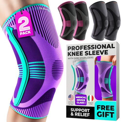 DR. BRACE ELITE Knee Brace with Size Stabilizer (2 Pack) Knee Brace for Women & Men, Workout, Sports, Daily Knee Compression Sleeve for Maximum Knee Pain Support & Fast Recovery (Galaxsis, Medium)