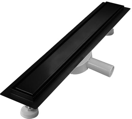 sunrik Canaleta Ducha 60cm, Negro 2 en 1 Sumidero Ducha con 360° Sifón Dispositivo Desodorante y Filtro de Pelo