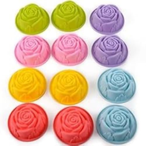 12 rosa silikon muffinsform muffinsplåt kaka pudding gelé lila, gul, grön, rosa, blå, röd