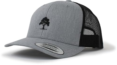 Trucker Cap Flexfit Snapback: Träd skog – jägarhatt utomhus keps – Cappi present för jägare natur basebollkeps keps keps mössa utomhus klättring vandring tillbehör, Heather svart, one size