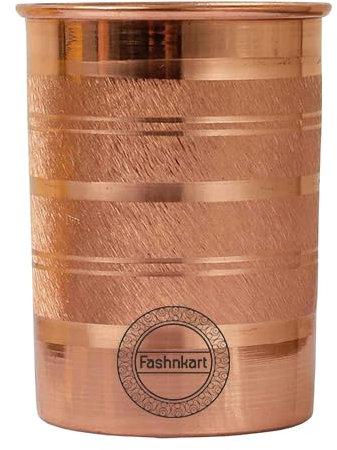 Fashnkart Verres en cuivre pur Eau potable Santé ayurvédique Gobelets en cuivre pur 10,14 oz 300 ml (Touche argentée)