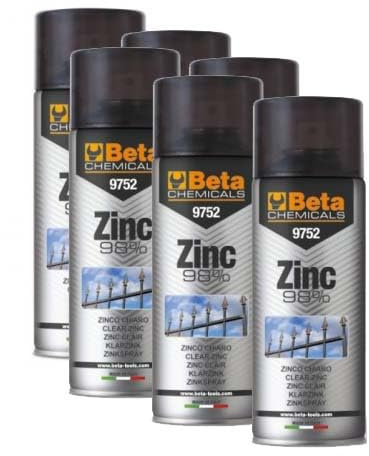 BETA 9752 Chemicals - 6 botes de pintura en aerosol de zinc claro, 400 ml, alto poder cubriente, zinc para hierro y zinc al 98 %