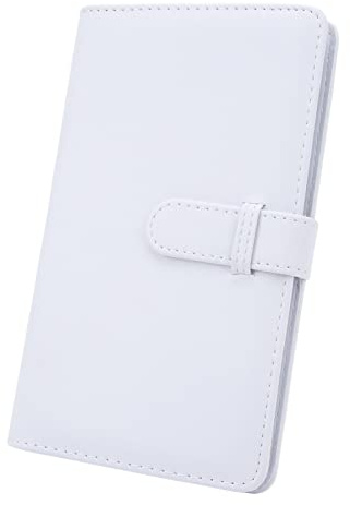 MtlaVishy Presentando el álbum de entradas de cine: álbum de fotos personalizado de 3 pulgadas con 108 bolsillos y material de cuero PU premium para tarjetas de presentación (Blanco)