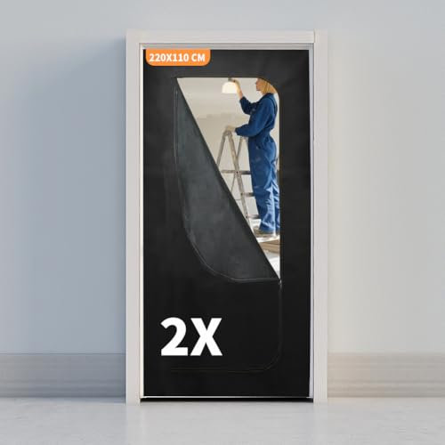 DUJUIKE Staubschutztür mit Reißverschluss 2 Stück*110x220cm, mit 2- Seitigem Reißverschluss, Atmungsaktive Staubschutzwand,Polypropylen-Vlieshülle,per Renovierung, Sanierung Und Restaurierung