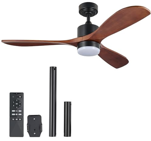 VONLUCE 132 CM Ventilatori da Soffitto con Luci e Telecomando Ventilatore da Soffitto in Legno con 3 Pale Motore DC Reversibile Silenzioso a 6 Velocità per Camera da Letto Soggiorno Studio Patio, Noce