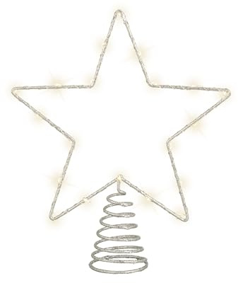 LED Christbaumspitze Stern mit Timer 27cm Metall - Beleuchtete Weihnachtsbaumspitze mit Spiralhalterung - Sternspitze Aufstecker für den Weihnachtsbaum - Christbaumschmuck & Weihnachtsbaumschmuck