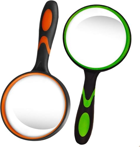 KIMHOME Lente d'ingrandimento grande, 75 mm10x, portatile, per bambini, ricercatori, anziani, visualizzazione dei caratteri, giallo, verde, 2 pezzi