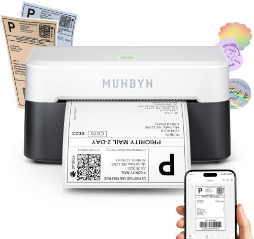 MUNBYN Bluetooth Shipping Label Printer, 4x6 Thermal Label Printer for Small Business, Compatible with iPhone, Android, Windows, macOS, Etsy, Shopify, Royal Mail, DHL, DPD, Evri, 403B, Black