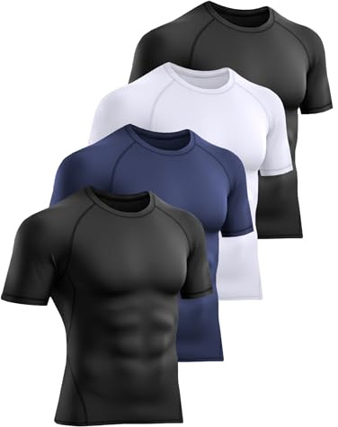 Veldtholos 4 Pack Men's Compression Shirts Short Sleeve Cool Dry Workout T-Shirt Undershirt Rash Guard for Gym Running A2XL