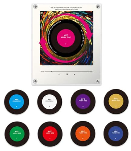 Imanes de nevera de música retro con set de reproductor, 10 imanes de nevera de disco de vinilo vintage, reproductor de música programable de 128 MB habilitado para NFC, regalos musicales estéticos