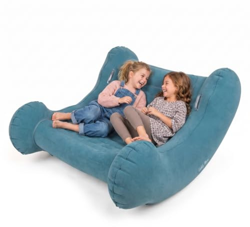 KiddyMoon Fauteuil Sensoriel Gonflable À Bascule Enfant avec Poignées Et Pompe, Bleu Clair,L