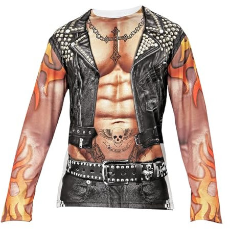W WIDMANN MILANO Party Fashion - Kostüm Biker / Rocker, Fotosublimation bedrucktes T-Shirt, Gang Mitglied, Karneval