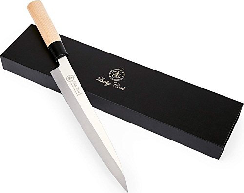 Sashimi sushi coltello coltello 25,4 cm – perfetto per taglio & Sashimi, pesce sfilettare e affettare – molto affilato lama in acciaio INOX e manico in legno tradizionale + confezione regalo