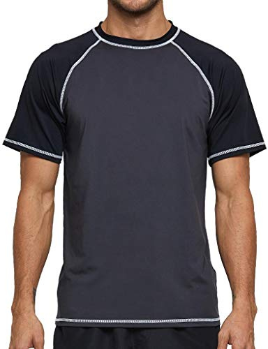Arcweg Rashguard Homme Manches Courts M-3XL T-Shirt Anti-UV UPF 50+ Sechage Rapide Léger pour Surf Natation Plongée Plage Girs Foncé 3XL[EU] Tour de Poitrine: 124-129cm