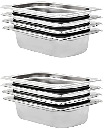 vidaXL 8X Bandejas Gastronorm de Alimentos GN 1/4 Utensilios Cocina Calientaplatos Plato Platillo Comida Buffet Baño María 65 mm Acero Inoxidable