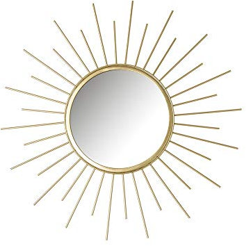 LOLAhome Espejo Redondo Sol Dorado de Metal con Marco de 45 cm de diámetro y Espejo de 18,5 cm de diámetro