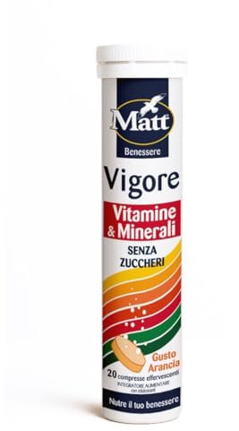 Matt, Vigore, Integratore Alimentare Multivitaminico e Multiminerale, Utile per il Reintegro o l'Aumentato Fabbisogno di Vitamine e Minerali, 20 Compresse Effervescenti Gusto Arancia - 90 g