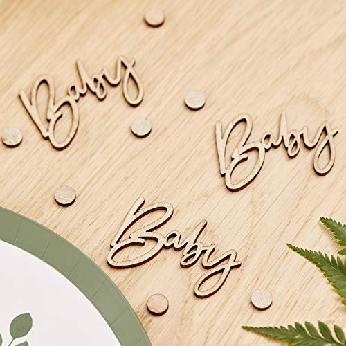 Ginger Ray BAB-121 Botanical Baby Shower Wooden Scripted Konfetti, Holz