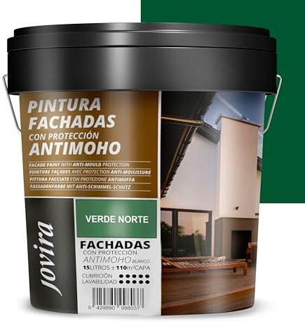 JOVIRA PINTURAS PINTURA FACHADAS ANTIMOHO. Repelente al agua, impermeable y anti fisuras. (15 Litros, Verde Norte)