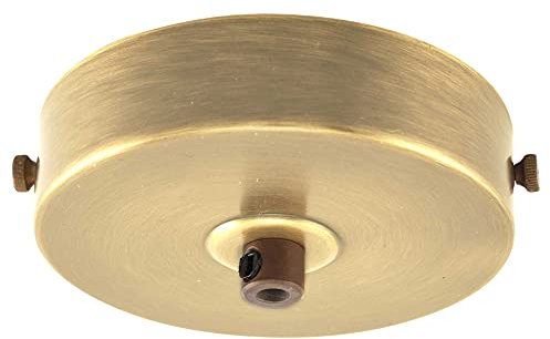 ElekTek Flache Deckenrosette Durchmesser 100 mm mit Haltebügel und Zugentlastung. Ideal für Vintage-Filament-Hängelampen. Metall- und Pulverbeschichtungen Messing Antik