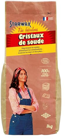 STARWAX THE FABULOUS - Cristaux de Soude - Dégraissent la Cuisine - Débouchent les Canalisations - Lessivent les Murs et Bien Plus - 100% d'Origine Naturelle - Fabriqué en France - 1 Kg