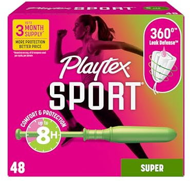 Playtex Sport Tampons Super Absorbency, Fragrance-Free - 48ct | Super Tampons for Women, Feminine Care, Playtex Tampon with 360 Leak Defense