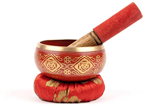 Myga Tibetan Singing Bowl with Cushion and Dual-Ended Striker - Creates Beautiful Sounds for Meditation, Relaxation, Wellbeing and Healing - Ideal for Chakra, Yoga, Zen and Peace - Root