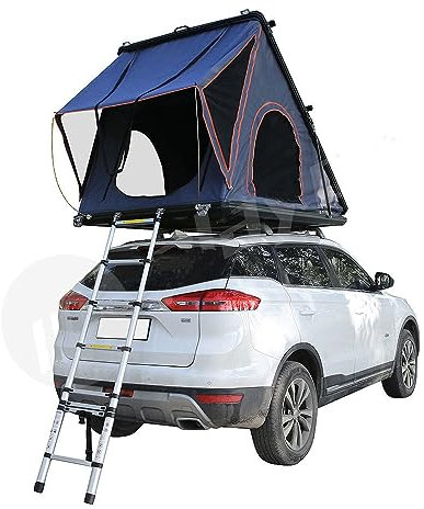 TentHome Pop-up Dreiecks Hartschale Dachzelt Aluminium Autodachzelt mit Teleskopleiter (214 x 125 x 140cm)