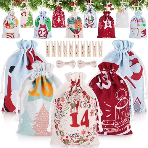 Adventskalender zum Befüllen - 24 Advent-skalender Selber Befüllen Stoff,Kinder Adventskalende Säckchen Groß & Kleine Stoffbeutel Adventskalender Tüten,2024 Weihnachtskalender Selbst Befüllen