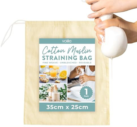 Etamine Alimentaire - 1 paquet (35 x 25cm) Sac passoire en Etamine non avec Cordon de Serrage - Cheesecloth pour Filtre Alimentaire les jus, le lait, le vin, le yaourt et le brassage maison