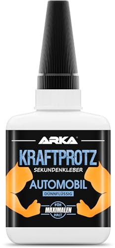 Pegamento extrafuerte para Coche & Moto – KRAFTPROTZ 50 g superpegamento ultrafluido – Transparente, Resistente al Agua y al Calor – Tapa Anti-Secado – rellena Grietas en GFK, plástico, Goma y Metal