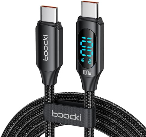 Toocki 100W USB C till USB C-kabel,2M snabbladdningskabel med LED-skärm | Nylon laddkabel, PD3.0 hållbar för iPhone 17 Pro Max MacBook Pro Air iPad Pro Air Galaxy S24 S23 Pixel switch (black)