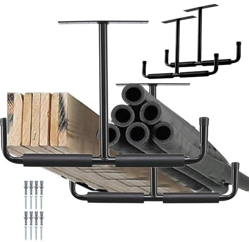 2 Garage Ceiling Rack - Garage Ladder Hooks, Overhead Garage Storage Rack | Strong T-Shaped Overhead Garage Storage Rack, Ceiling Ladder Hooks, Garage Storage System Hooks for Bikess Equipment