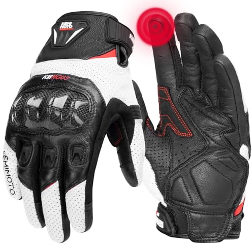 KEMIMOTO Guanti da Moto da Uomo, In Pelle di Capra con Cuscinetti Antiscivolo, Touch Screen, Guanti Protettivi per Motocross, Scooter, Ciclomotori, Quad, Paitball, ATV