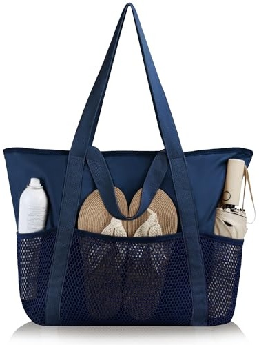 HOMESPON Sac de Plage Imperméable pour Femme Homme Famille Grand Sac Cabas avec Poches Multiples et Fermeture Éclair Idéal pour Plage Piscine Voyage Sport Shopping