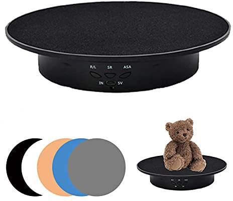 luolety Electric Rotating Turntable, 90° 180° Motorized Rotating Stand Display Speed and Direction Adjustable for Photography Live Video with 5 Backgrounds for Display Jewelry Watch