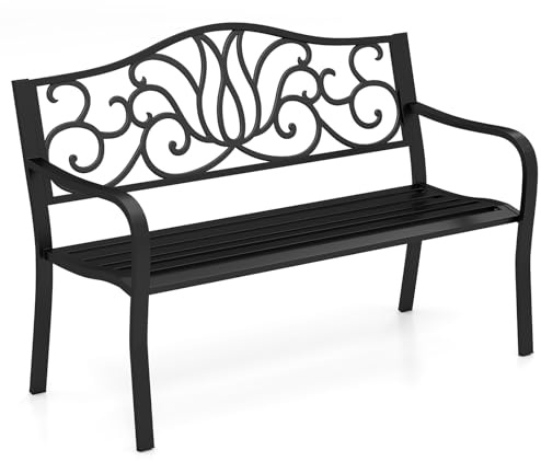 COSTWAY Gartenbank Metall, wetterfeste Sitzbank für 2 Personen, Balkonbank mit Rückenlehne & Armlehne, Metallbank bis 300 kg belastbar, Eisenbank für Garten, Terrasse, Balkon, 127 x 61,5 x 89 cm