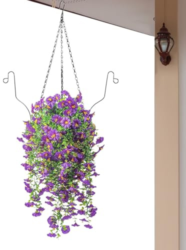 Hängbara Konstblommor | Konstblommor Till Utomhus Med Hängbar Korg | Hängande Syntetisk Blommig Växtdekoration för användning i Trädgård Arbetsrum Fönster Bröllop Matsal Balkong Hall Hotell