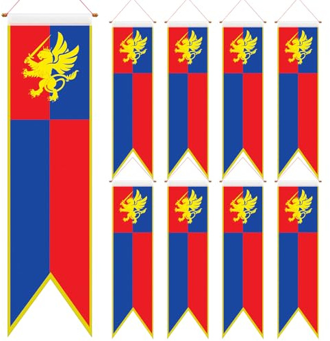 Oudain 4 ft Medieval Party Decorations Castle Flags, Blue and Red, 8 Pcs