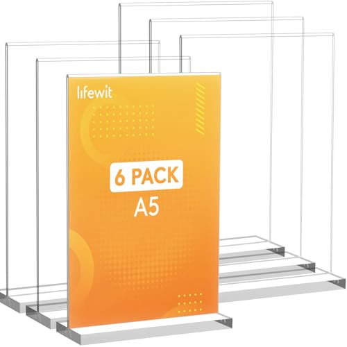 Lifewit 6 Pack Aufsteller A5, Acryl Tischaufsteller Schilderhalter, Vertikaler doppelseitiger Ständer, Klarer Tischschildhalter, Flyer Display für Empfang Büro Geschäft Restaurant Hotel, 22 x 15 cm