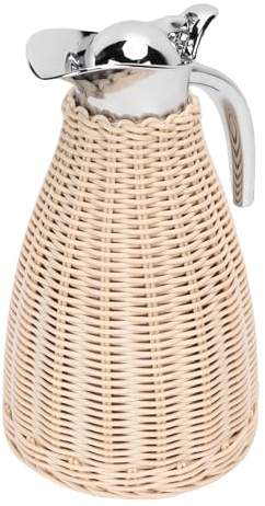 SENECESLI 1,5lrattan Brocca Termica, Brocca Termica Termica in Acciaio Inossidabile 12 Ore di Calore 24 Ore di Freddo, Caraffa Isolata per Casa, Ristorante (Beige)